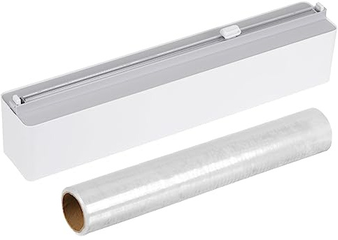 sourcing map 14x2.6 Plastic Wrap Dispenser with Cutter and Magnetic Bottom, Suitable for Tin Foil, Plastic Cling Wrap, Aluminum Foil - Gray