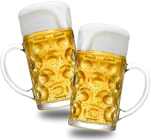 Yesland 2 Pack Beer Mug for Freezer, 1.2 L /40 oz Glass Beer Stein Mugs with Handle Large Heavy-Duty Beer Cups Drinking Glassware Pub Drinking Mugs for Bar, Alcohol, Beverages, Men, Clear
