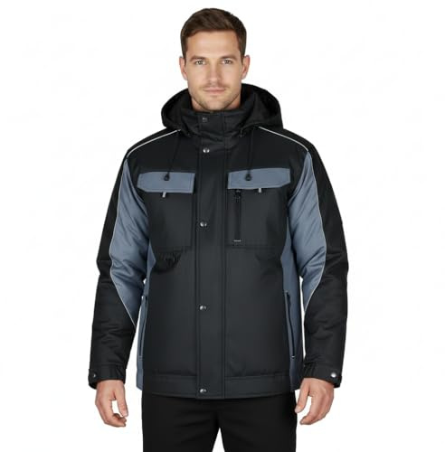 BWOLF Braver, giacca da lavoro invernale da uomo, invernale, antivento, giacca da lavoro, calda con cappuccio, per attivit‡ all'aria aperta, Nero , L