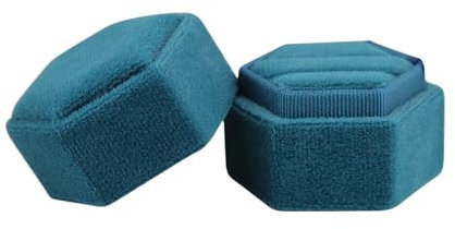 WisePoint Samt Ringschachtel, Hexagon Hochzeit Ring Box Aufbewahrungsring Ring Halter mit zwei Slots, Schmuck Geschenk Box für Vorschlag Verlobung,Hochzeit, Zeremonie (blau)