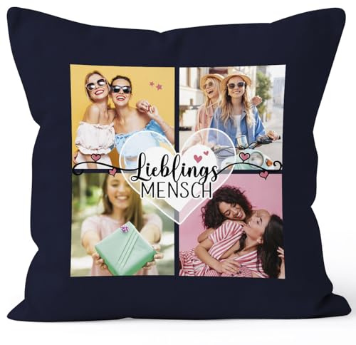 SpecialMe® Kissen-Bezug mit Foto-Collage personalisiert mit bis zu 4 Bildern Wunschtext Fotogeschenk Beste Freundin Freundschaftsgeschenk Navy Standard