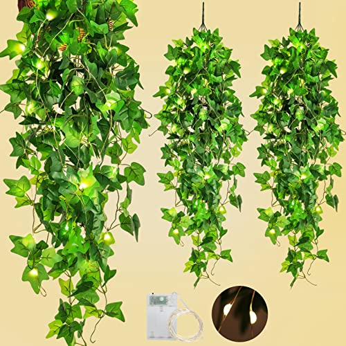 RECUTMS 4Pcs Artificial Vines Silk Ivy with 30 LED Fairy String Lights