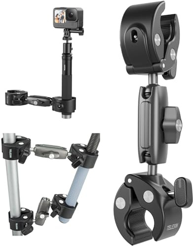 TELESIN Double Clamp hållare cykel och motorcykelhållare för GoPro Hero 13 12 11 10 9 8 7 6 5 4 3, styrfäste för DJI Osmo Action 4 3 Pocket 3 Insta360 X4 X3 Go 3 actionkameratillbehör