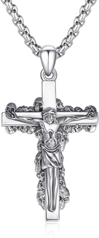 OHAYOO Kreuz Halskette Herren 925 Sterlingsilber Jesus Kruzifix Anhänger Halskette jesus kreuz kette Religiöse Schmuckge Schenke für Männer und Frauen