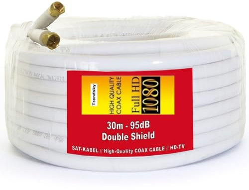Trendsky 30m 95db Koaxialkabel Sat Kabel Koax Antennenkabel Satellitenkabel 4K, Full HDTV, 3D, HD, Kabel TV Tauglich
