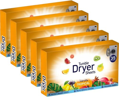 ANGIX 5 x Tumble Dryer Sheets with Long-Lasting Tropical Fragrance & Softness for Fresh Clothes & Linen (175 Big Sheets)