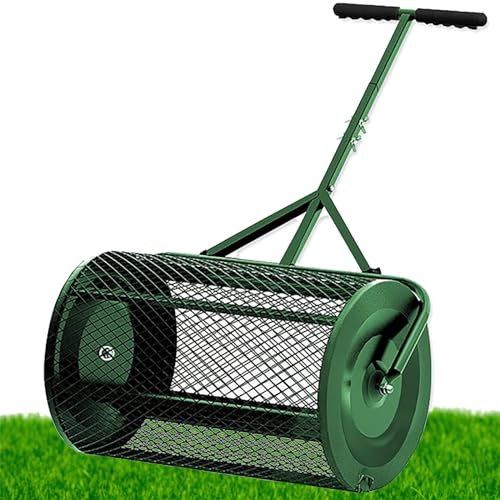 EEYZD esparcidor de turba, esparcidor abono 24 Pulgadas,esparcidor estiércol liviano,esparcidor Semillas césped Rodillo,Mango Largo en T Ajustable,para aderezo abono,Suciedad,mantillo,Suelo