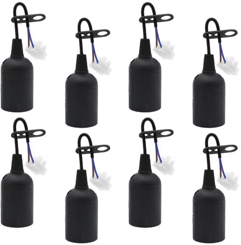 GOIYZTTR 8 Pezzi E27 Portalampada Nero Porta Lampadina E27 con Filo e Terminale Adatto per Apparecchi di Illuminazione per Interni Fai-da-te