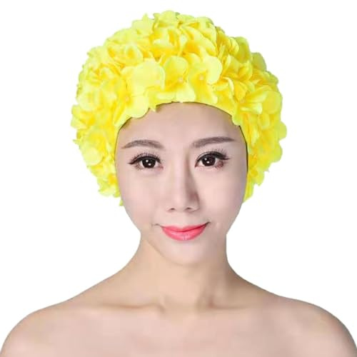 Badmössor för kvinnor simning - eleganta blommiga hattar, blomma badmössa för dam - turban badmössa för långt hår, badmössa badmössor cab skydd