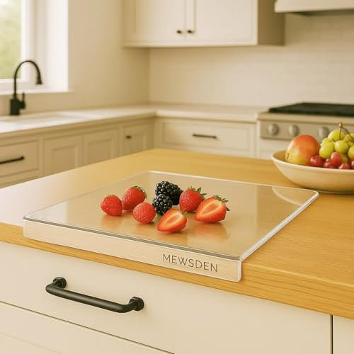 Acrylic Cutting Board with Counter Lip, Clear Cutting Boards for Countertop Protector, Cutting Board for Kitchen Counter, Non-Slip Dough Mat, Kitchen Decor Gadgets House Warming Gifts(24x18)
