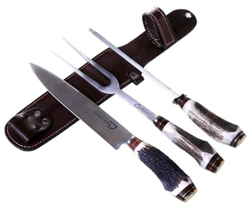 Carving Set and Sharpener with Deer Antler Handle