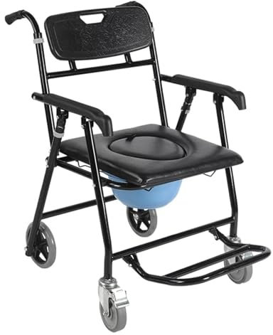 Sedia Da Doccia Pieghevole Con Rotelle,Sedia WC Comoda Per Anziani Disabili,Sedia Da Toilette Mobile Con Freno E Vasino,Impermeabile Sgabello Bagno Doccia Con Poggiapiedi Pieghevole