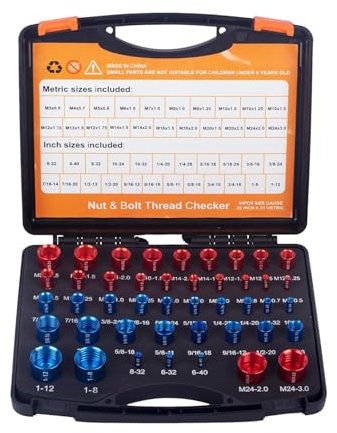 44-Piece Nut Bolt Thread Gauge Set - Carbon Steel Metric SAE Measuring Tool Kit with Storage Box for Mechanics Technicians