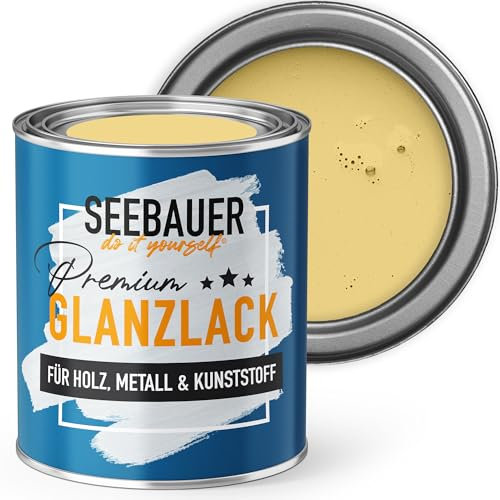 SEEBAUER diy Glanzlack Gelb 750ml für Innen & Außen (No. 447 Maple Leaf) Möbelfarbe ohne Schleifen - Hybrid-Lack für Holz, Metall & Kunststoff - Holzlack, Möbellack hohe Deckkraft