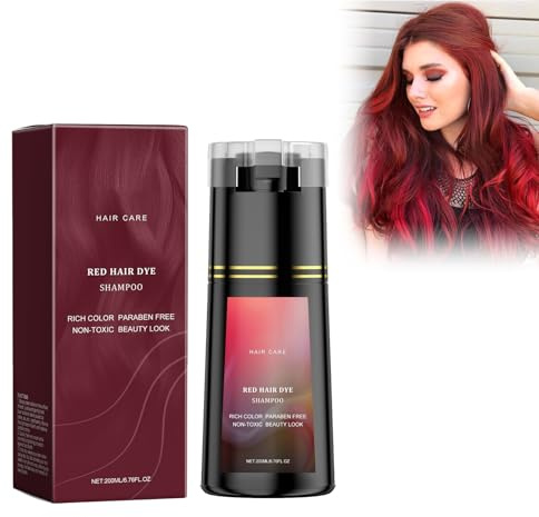 Hair Dye Shampoo Natürliches Pflanzen-Haarfarbenshampoo, Färbt Das Haar in Minuten, 3-in-1-Farbwäsche Für Graue Haarabdeckung, Sicher Langanhaltend Und Einfach Anzuwenden (Rot, 200 ml)