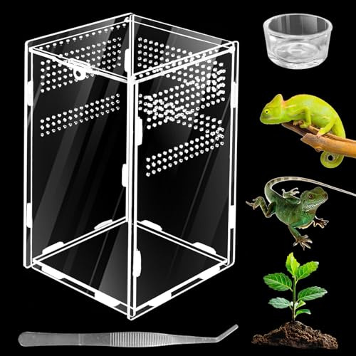 Insektsterrariumset, PRITOK 360° reptiler, terrariumlåda, akryl, terrarium, glas för reptiler och amfibier, bärbar livsmiljö för spid, skorpion, skalbaggar, gudsdyrare, 20 x 12 x 12 cm