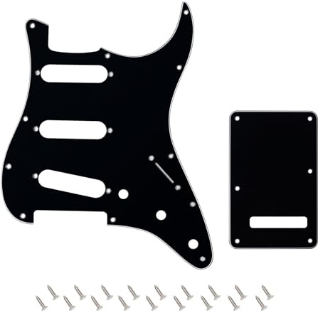 Banworks 3-lagiges Strat SSS Schlagbrett 11-Loch Schlagbrett Schlagplatte mit Rückplatte 6-Loch Tremolo Cover Set für USA/Mexican Modern Style Standard Stratocaster ST JT/HB-08 glänzend schwarz