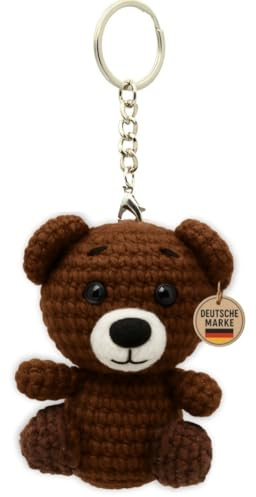 KEYSPACE Porte-clés ours Bruno - Joli petit ours en peluche crocheté à la main - Mini ours en peluche mignon - Cadeau mignon, marron, S