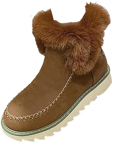 Schneestiefel Damen Gefüttert 38 und klobigem Absatz, atmungsaktiv, modisch, runder, klobiger Absatz Schuhspanner Herren Holz (Brown, 43)