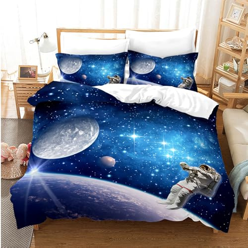 CIUNVXD Barn rymd tema sängkläder set, 3D rymd stjärnhimmel universum barnsängkläder, planet, natthimmel, universum påslakan (D, 220 x 240 cm)