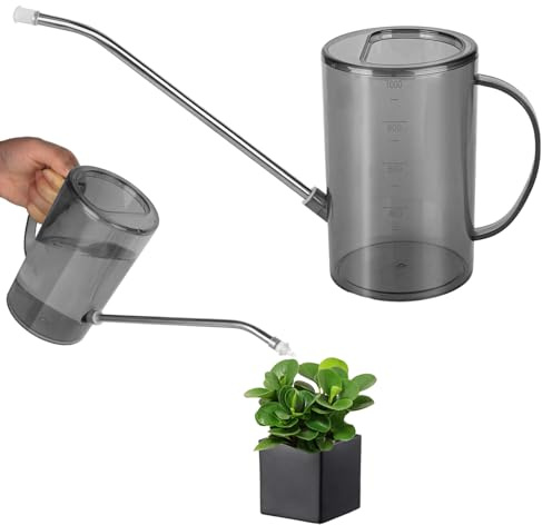 XCDMJ Gießkanne für Zimmerpflanzen mit langem Auslauf 1.0 L, Pflanzengießkanne, Gießkanne Zimmerpflanzen, kleine Gießkanne, Innengießkanne Bewässerung von Blumen, Haus, Außen und Garten (Grau)