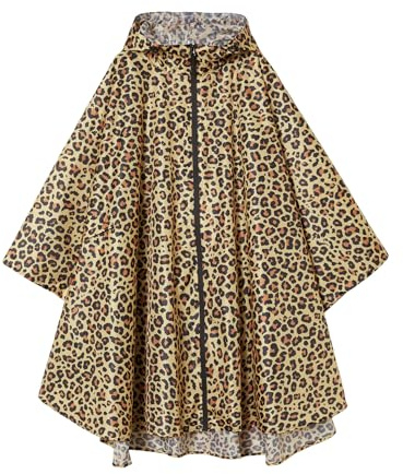 Freesmily Regnponcho för kvinnor, snygg vattentät regnrock med huva, dragkedja, leopard gul, one size