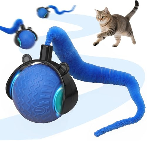 NGOKPYD Juguete Interactivo Pelota para Gato, Juguete Eléctrico Pelota para Gato, Recargable y Multifuncional, con Cola Esponjosa – Ideal Paras Ejercicio y Diversión, Juguetes Paras Gatos