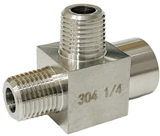 Pipe Fittings 1/4 1/2 Male X Male X Female Thread 304 Stainless Steel 3 Way Pipe Fitting Tee Connector Adapter High Pressure Resistant(1/8)