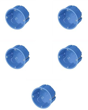 Lot de 5 boîtes de jonction à encastrer, diamètre 80 x 45 mm, pour murs légers, plaques de plâtre, bois, en technopolymère, bleu, boîte à encastrer pour installation électrique
