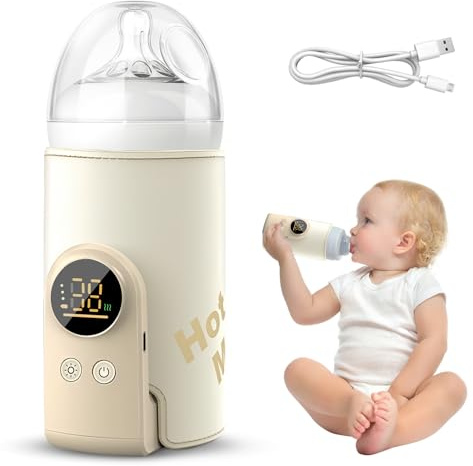 Flaschenwärmer Baby, Flaschenwärmer Baby Unterwegs Babyflaschenwärmer 6 Einstellbare Temperatur 38-50℃ LCD-Display schnelles und gleichmäßiges Muttermilchwärmer Tasch