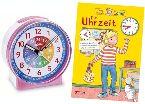 Atlanta Kinderwecker ohne Ticken mit Lernbuch Conni Uhrzeit Lernen - 2126/1 BU (Rosa Conni)