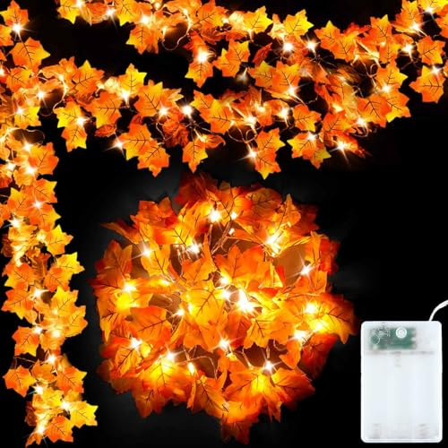 YUYWWAN Guirnalda Otoño Luces, 3 Metros 20 LED Luces de Hoja de Arce, Autumn Decoration Luce, LED Guirnalda Hojas de Arce para Fiestas de Otoño, Halloween, Acción de Gracias, Cosecha de Otoñales