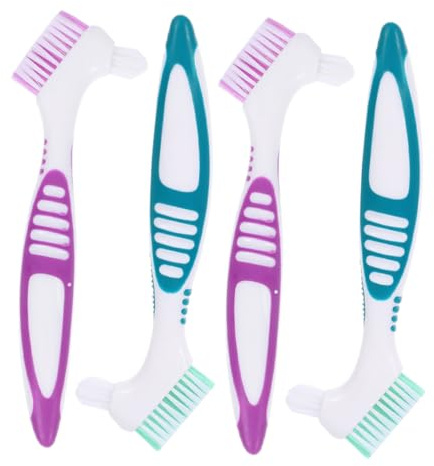 Healeved 4pezzi Spazzolini per Protesi Dentarie Dure Setole Multistrato Morbide Design Ergonomico Impugnatura Antiscivolo Pulizia Detriti Protesi Dentarie