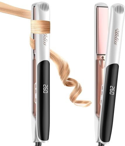UKLISS Lisseur Cheveux 2 en 1, Fer à Lisser et à Boucler, Céramique & Ionique, Chauffage Express en 30 s jusqu‘à 260°C, LCD |100-240V
