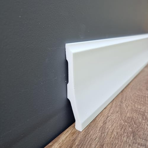 Skirting Board Trim H15P Size 26x120 mm x 2M | Luxury White High-Impact Polystyrene Baseboard Moulding | Water-Resistant, Durable, Shockproof | Smooth Finish | Easy Glue Installation