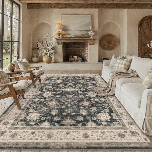 PureCozy Teppich Wohnzimmer 200x300cm Waschbarer Teppiche,Schwarz