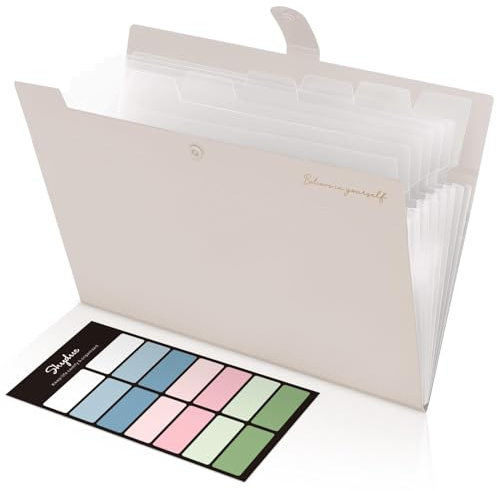 SKYDUE A4-facksmapp, dokumentmapp med 8 fack, mapp A4/mapp/mapp/dokumentväska/mapp organisatör för kontor hem skoldokument (beige)