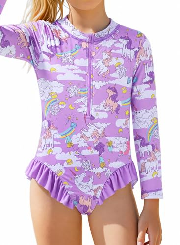 Ewbob Girls Swimming Costume Kid Long Sleeve Swimsuit UPF 50+-C25-01-7-8