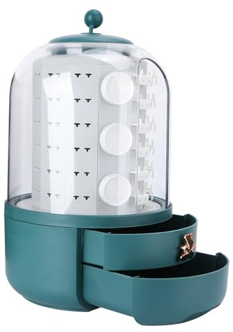 Veemoon Boîte à Bijoux Rotative Verte, Coffret de Rangement Grosse Capacité en Abs, Pratique et Simple, pour Maquillage et Accessoires, 1 Set