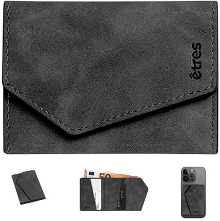 Instant Project Anpassad smartphone smal magnetisk plånbok, kompakt RFID-korthållare, smal mini plånbok med kreditkortshållare och bankomat, korthållare med ficka 6 kort, Svart, 7x10 cm, Minimalistisk