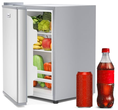 GUIVACI Mini Kühlschrank,58 Liter Nutzinhalt, kleiner Kühlschrank mit 2 herausnehmbaren Glasablagen, stufenloser Temperaturregelung und wechselbarem Türanschlag