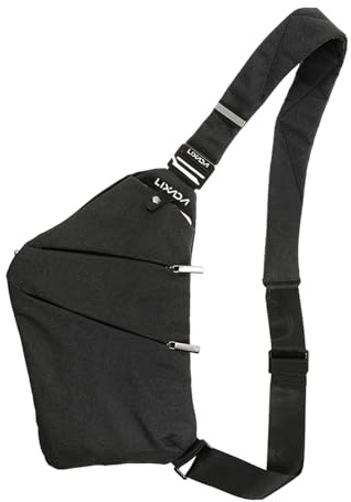 Lixada Sling ryggsäck bröstväska lätt utomhus sport resor vandring stöldskydd crossbody axelväska väska dagväska för män kvinnor, Svart, 12.2 * 7.9 * 0.4in
