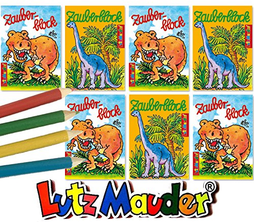Lutz Mauder / Carpeta 8 x Zauberblock * Dinosaurier * in DIN A8 | Buntstifte Mitgebsel Feier malen Malbuch Kinder Dino T-Rex Urzeit zeichnen Buch Motto Mottoparty