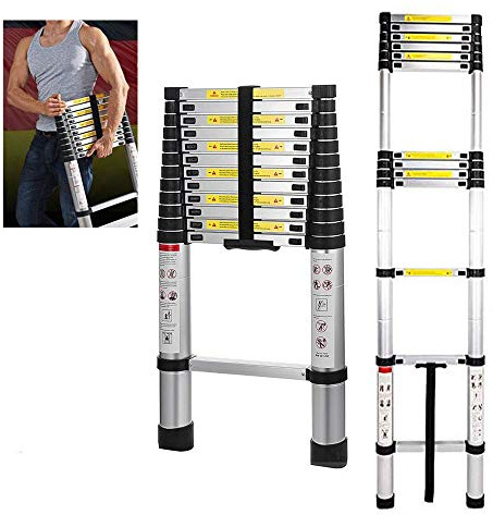 5M Aluminium Telescopic Extension Ladder Foldable Portable Ladders Attic Telescoping Folding 16.4ft Capacity 150kg/330lb EN 131 Certificate Out for Door Indoor Home Office Use