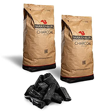 Marienburg Organic Lumpwood Charcoal BBQ - Sustainable, Smokeless, Odorless, Ready in 15 Minutes!, 95% 5-20cm Pieces 50L Bag - Effortless Ignition - Restaurant Grade Charcoal Quality! (2x50L)