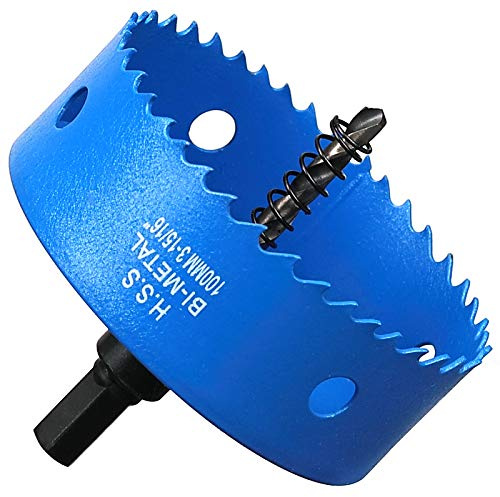Lochsäge 100mm, Schnellarbeitsstahl HSS M42 Bi-Metall Lochsäge, Lochfräser mit Sechskant-Schaft und Bohrer für Holz, Trockenbau und Metallblech 1 Stück Blau