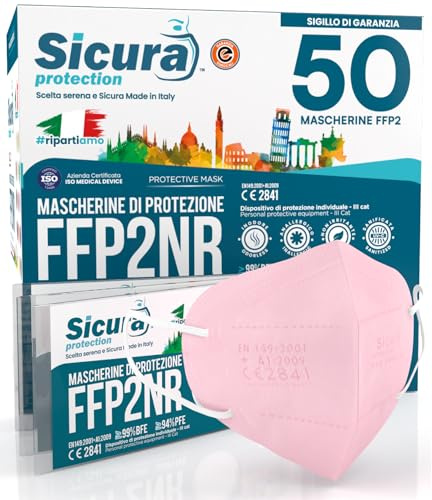 50 Mascherine FFP2 Rosa Made in Italy Certificate CE SICURA BFE ≥99% | Effetto Pulito e Sigillata