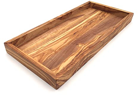Plateau rectangulaire L. 37 cm. Plateau de service en bois d'olivier fait à la main en bois d'olivier. Qualité supérieure.