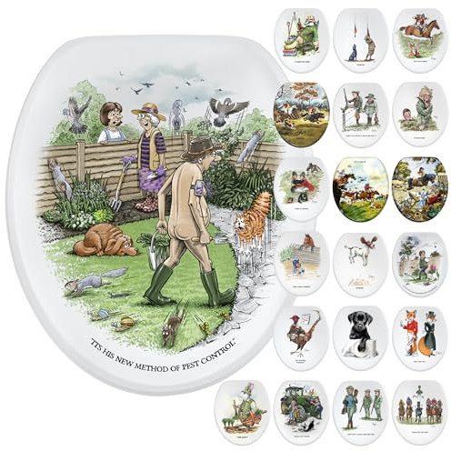 Witziger WC-Sitz, Absenkautomatik, einfache Montage, bedruckt auf 3 Oberflächen mit Alan Thomas Gardening Art. Eine Mischung aus Garten- und Heim- und Badezimmerdekor, ein entzückendes Geschenk für