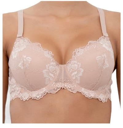 LORMAR 1 Pezzo Reggiseno Donna Favoloso Balconcino in Pizzo con Ferretto - Coppa C, Noisette 3